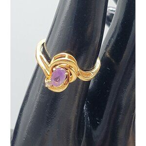 Amethyst & Cubic Zirconia Ladies Cocktail Ring Gold Plated Prong Setting SZ 7.5